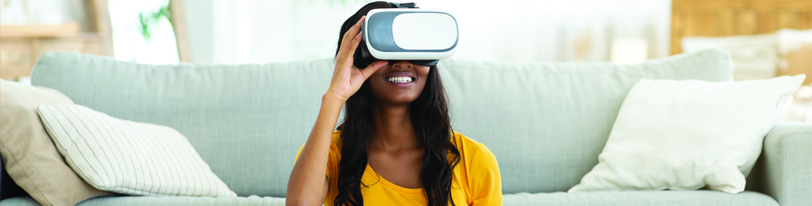 Woman wearing a virtual reality head set